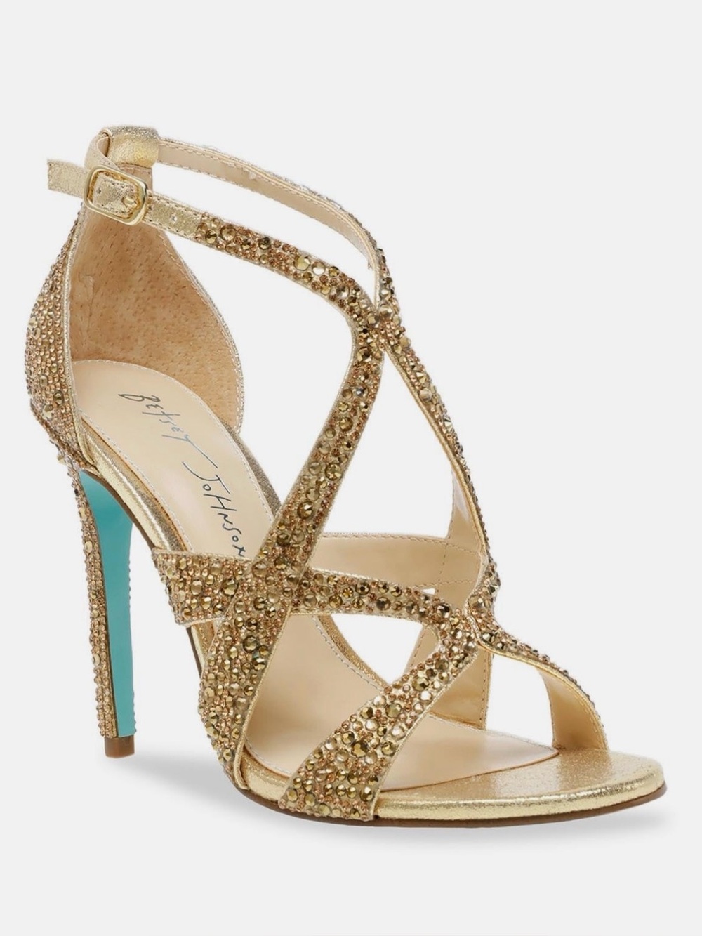 Betsey Johnson Gold Glitter Crystal Strappy Heels